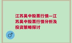 江苏吴中股票行情—江苏吴中股票行情分析及投资策略探讨