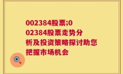 002384股票;002384股票走势分析及投资策略探讨助您把握市场机会