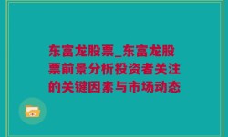 东富龙股票_东富龙股票前景分析投资者关注的关键因素与市场动态