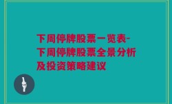 下周停牌股票一览表-下周停牌股票全景分析及投资策略建议