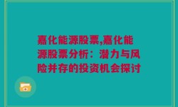 嘉化能源股票,嘉化能源股票分析：潜力与风险并存的投资机会探讨