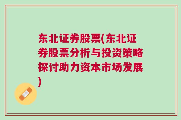 东北证券股票(东北证券股票分析与投资策略探讨助力资本市场发展)