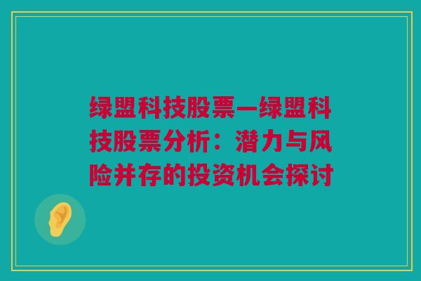 绿盟科技股票—绿盟科技股票分析：潜力与风险并存的投资机会探讨